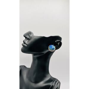 suarti sterling silver 925 azurite Round Earrings Chunky Stud Vintage RARE